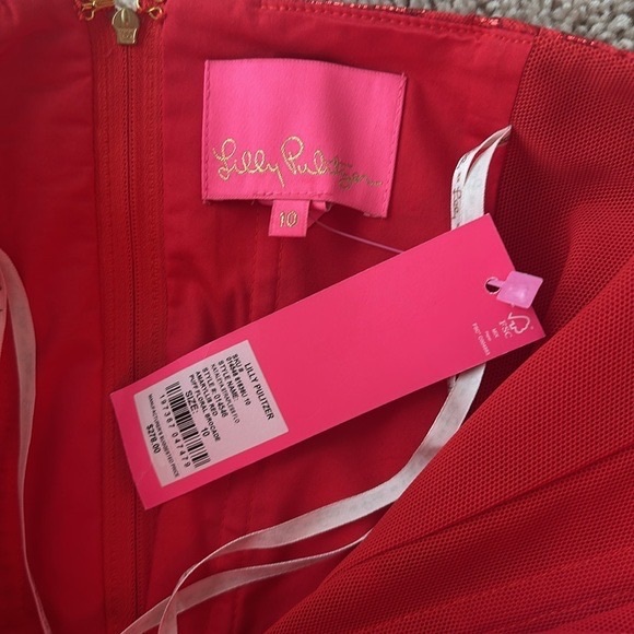 Lilly Pulitzer Kataleya strapless floral Jaquard dress in Amaryllis Red. - Picture 3 of 5